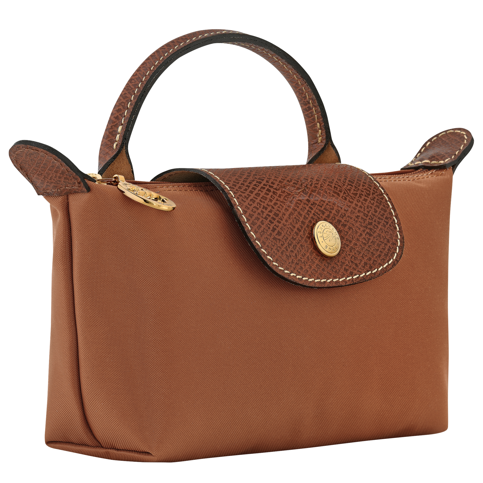 Longchamp Le Pliage Pouch with Handle — Cognac