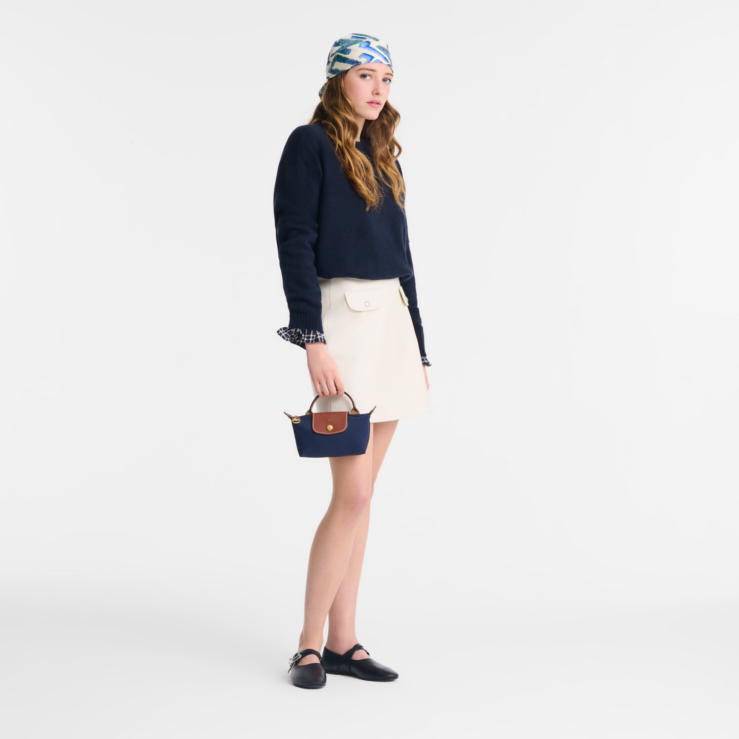 Longchamp Le Pliage Pouch with Handle — Navy