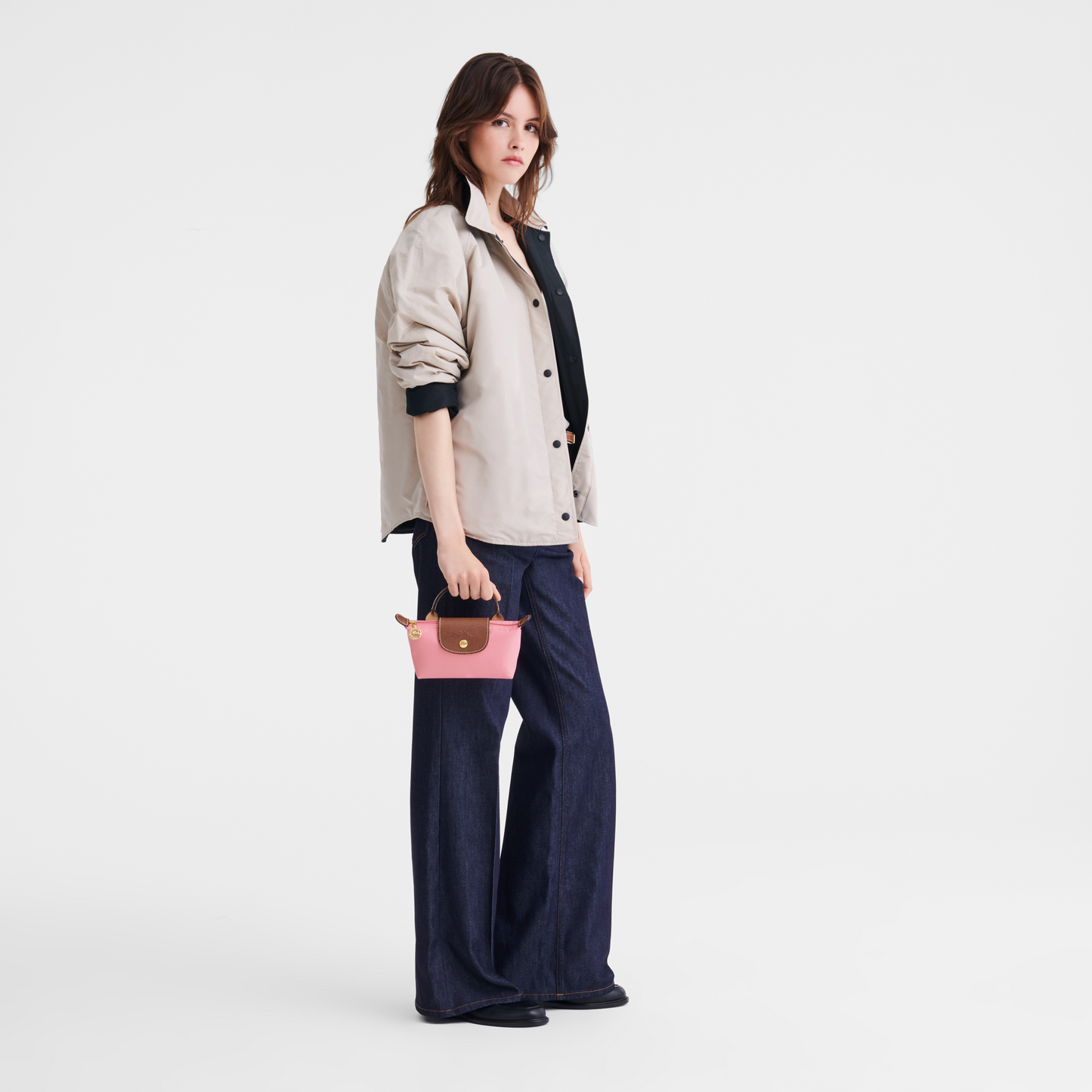 Longchamp Le Pliage Pouch with Handle — Pink