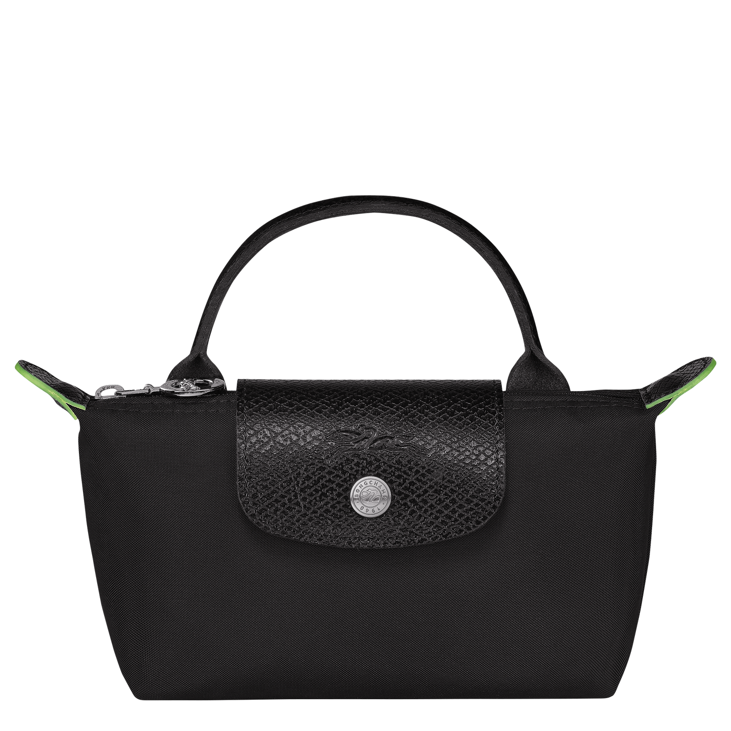 Longchamp Le Pliage Pouch with Handle — Black (Green Line)