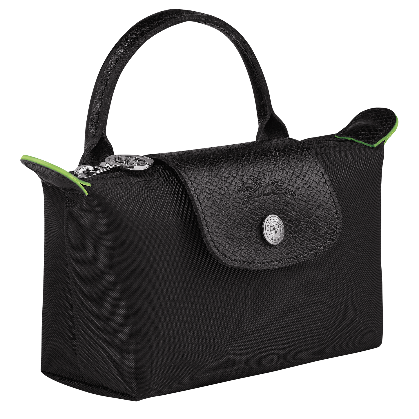 Longchamp Le Pliage Pouch with Handle — Black (Green Line)