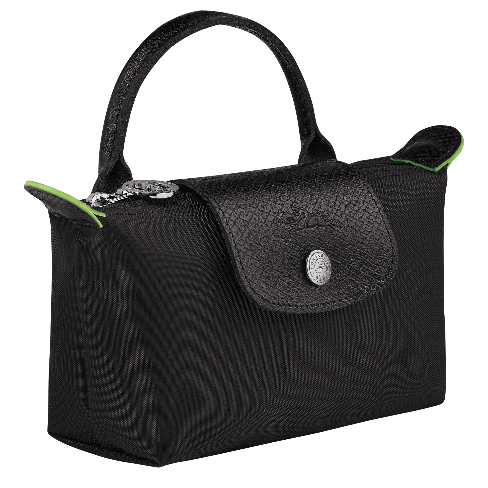 Longchamp Le Pliage Pouch with Handle — Black (Green Line)