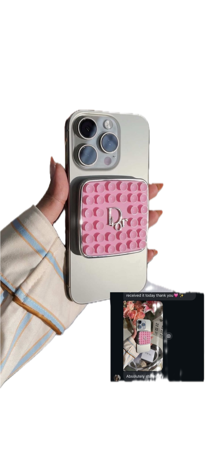 Dior Pink Phone Grip in use