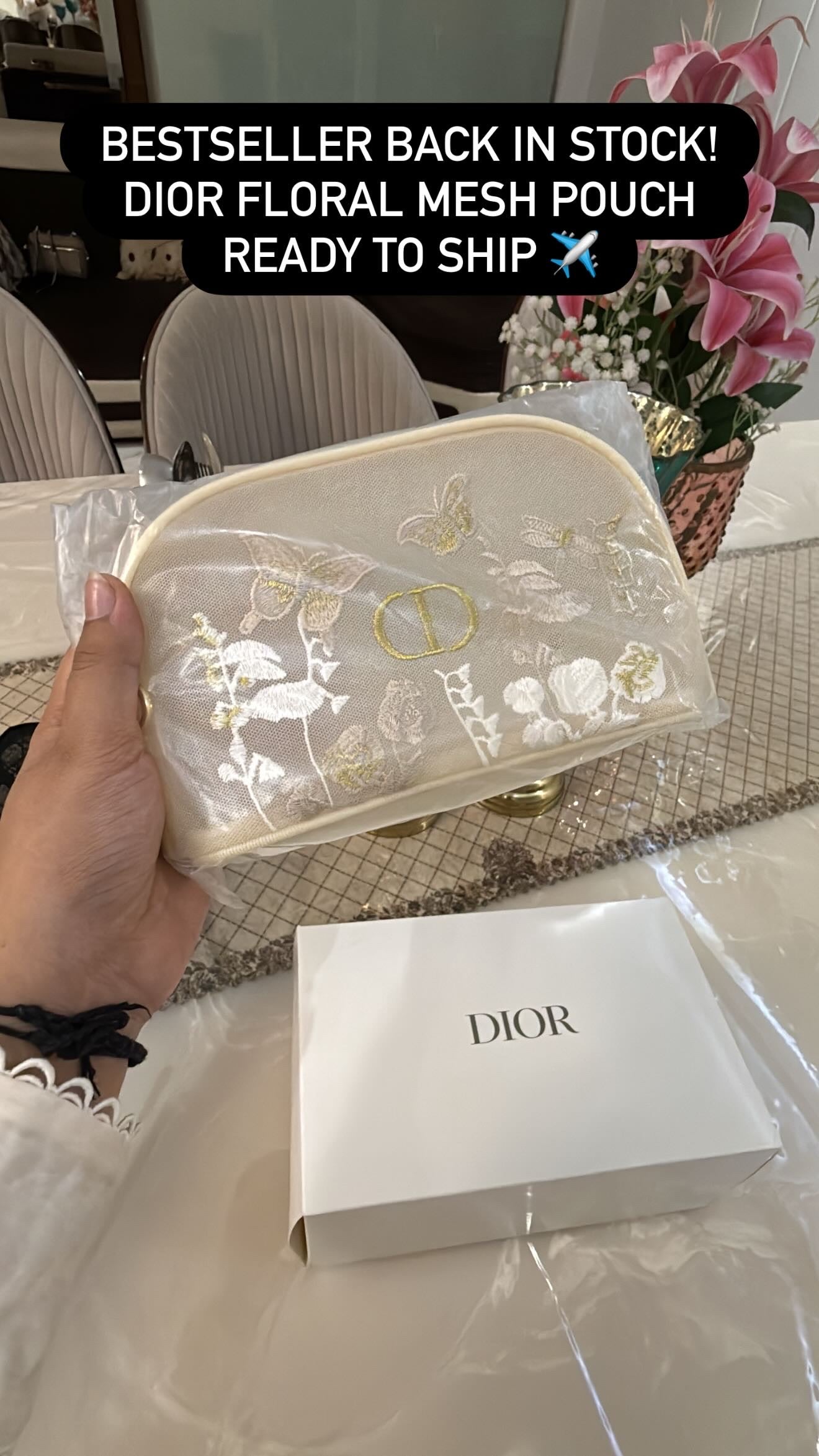 Dior Butterfly Floral Mesh Pouch – Limited Edition Dior Beauty Makeup Bag