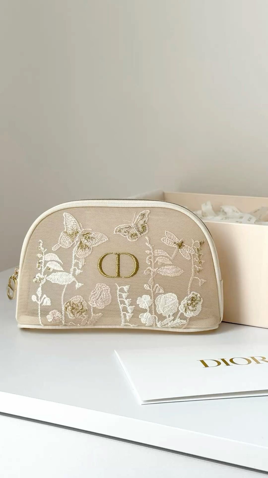Dior Butterfly Floral Mesh Pouch – Limited Edition Dior Beauty Makeup Bag
